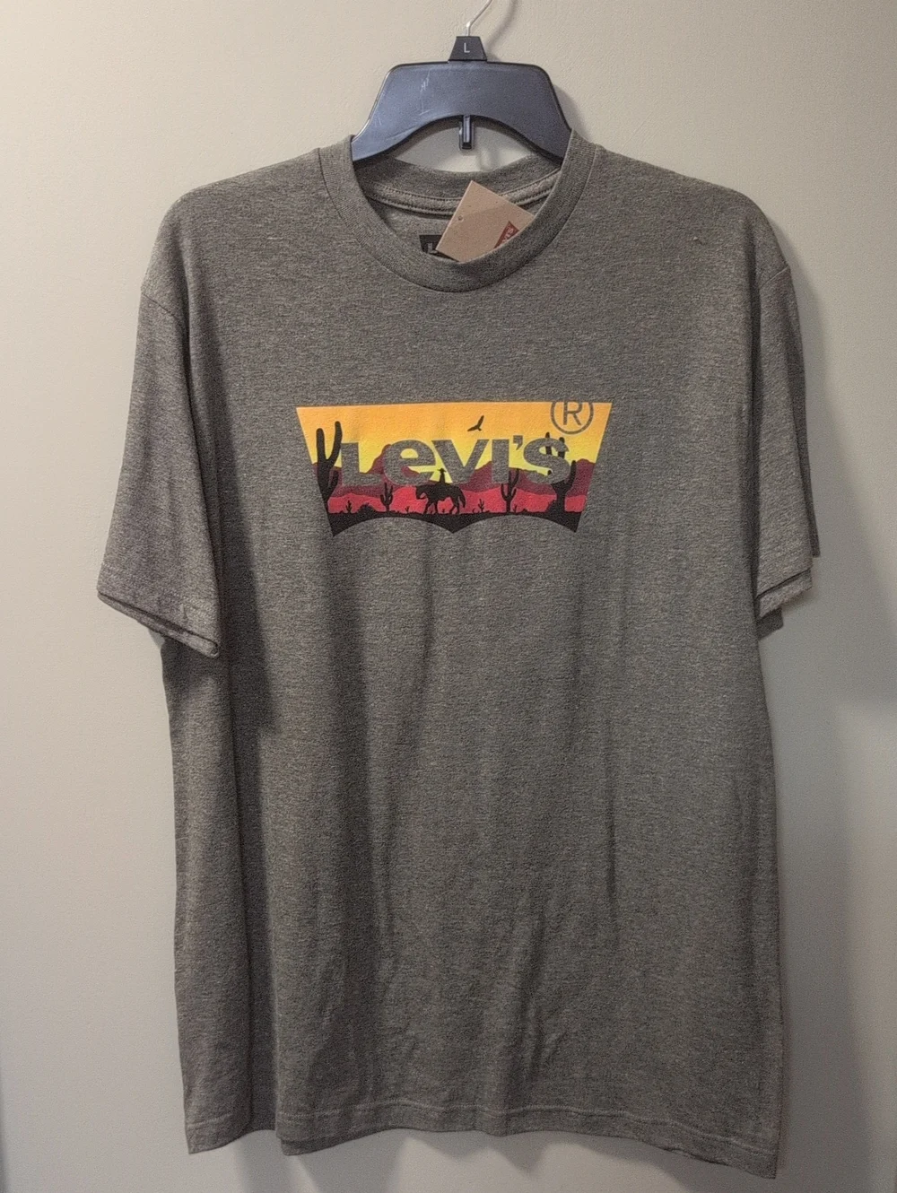Levi's Army Green Short Sleeve Logo Tee with Sunset Graphic
